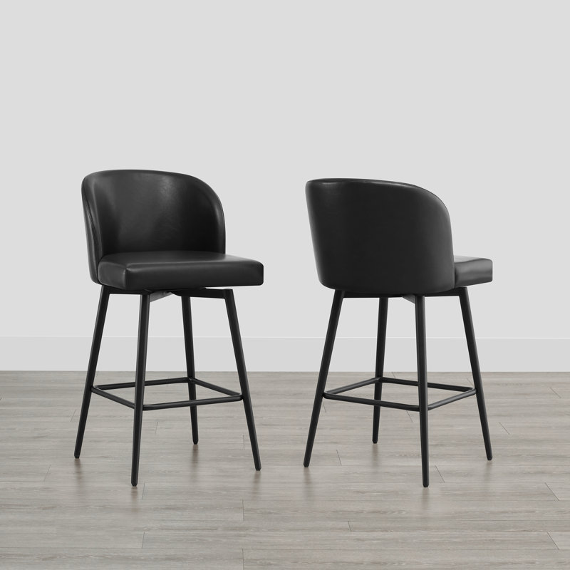 Tabouret de bar et de comptoir pivotant Brentley, Tabouret de comptoir (siège d'une hauteur de 27 p, Similicuir grainé noir