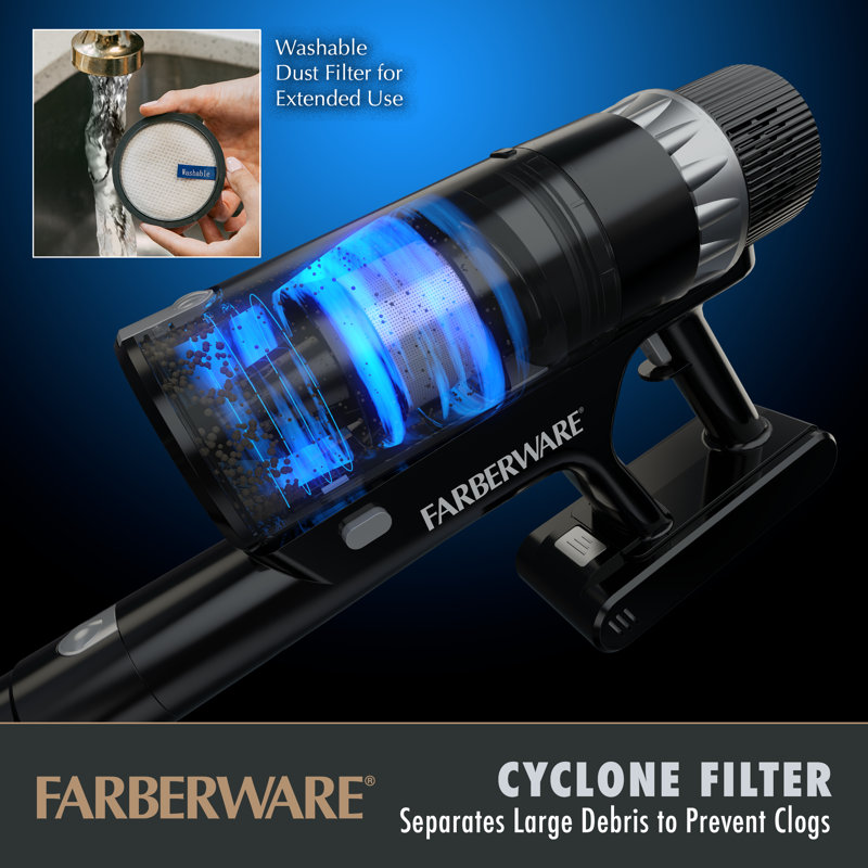 Farberware Cordless Platinum Stick Vacuum Cleaner, Smart Sensor Technology For Carpet And Hard Floors, Bendable Design, Converts To Handheld Vacuum