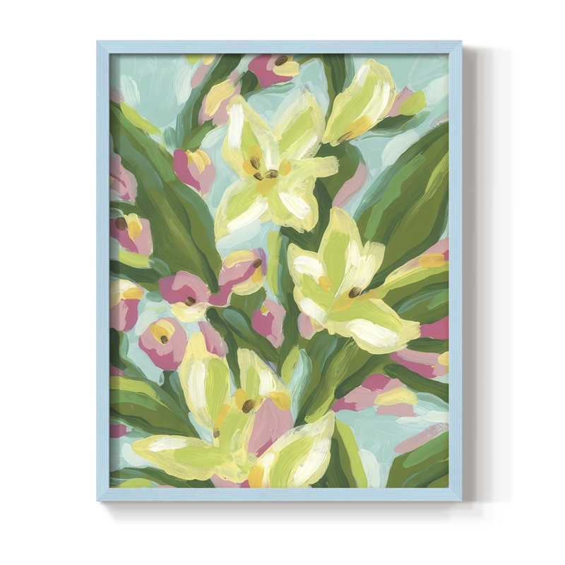 Floral Vibration I, reproduction encadrée - bois massif, H 30 po x l 24 po, Bleu