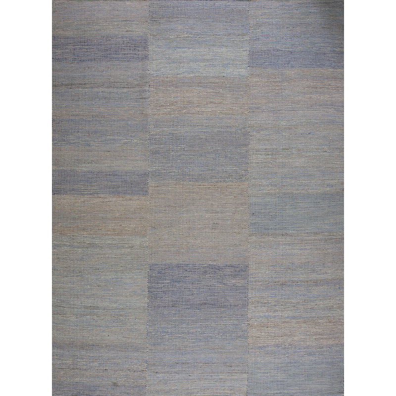 Tapis bleu / gris en laine noué à la main de conception unique 9 pi x 12 pi