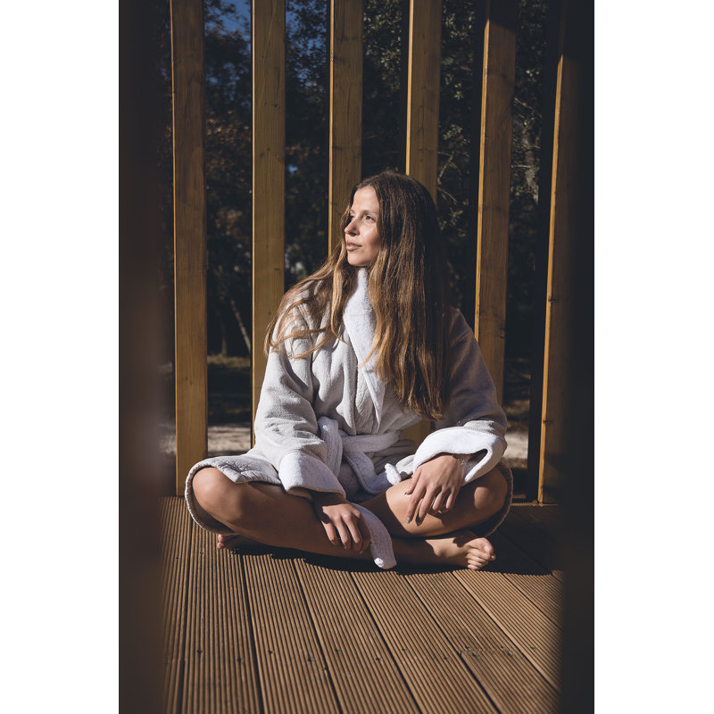 Cotton Blend Terry Cloth Bathrobe, White, S