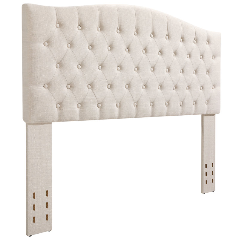 Button-Tufted Upholstered Headboard with Wall-Mount Option, Full / Queen, Ivory Linen