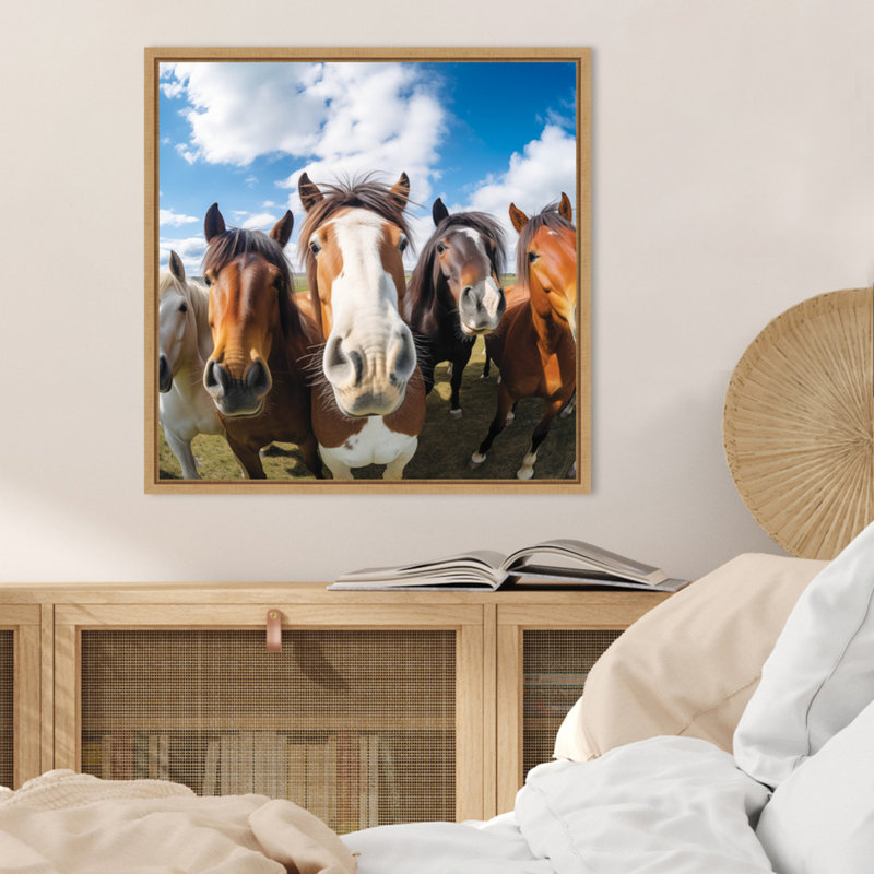 «Funny Animal Horse Selfie» par The Creative Bunch Studio, reproduction d'art sur toile encadrée, Brun
