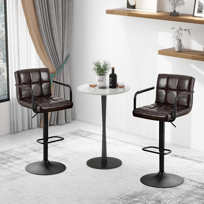 4-Piece Penacook Swivel Adjustable Height Upholstered Bar Stool, Black Brown