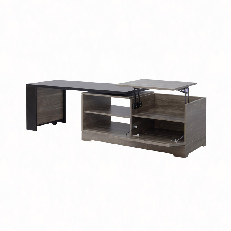 Table basse à plateau relevable avec portes de grange Farmhouse, Black/Brown
