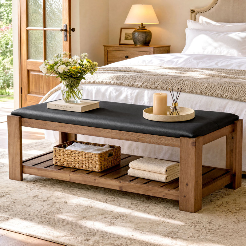 55.12" Upholstered Solid Wood Coffee Table with Open Storage