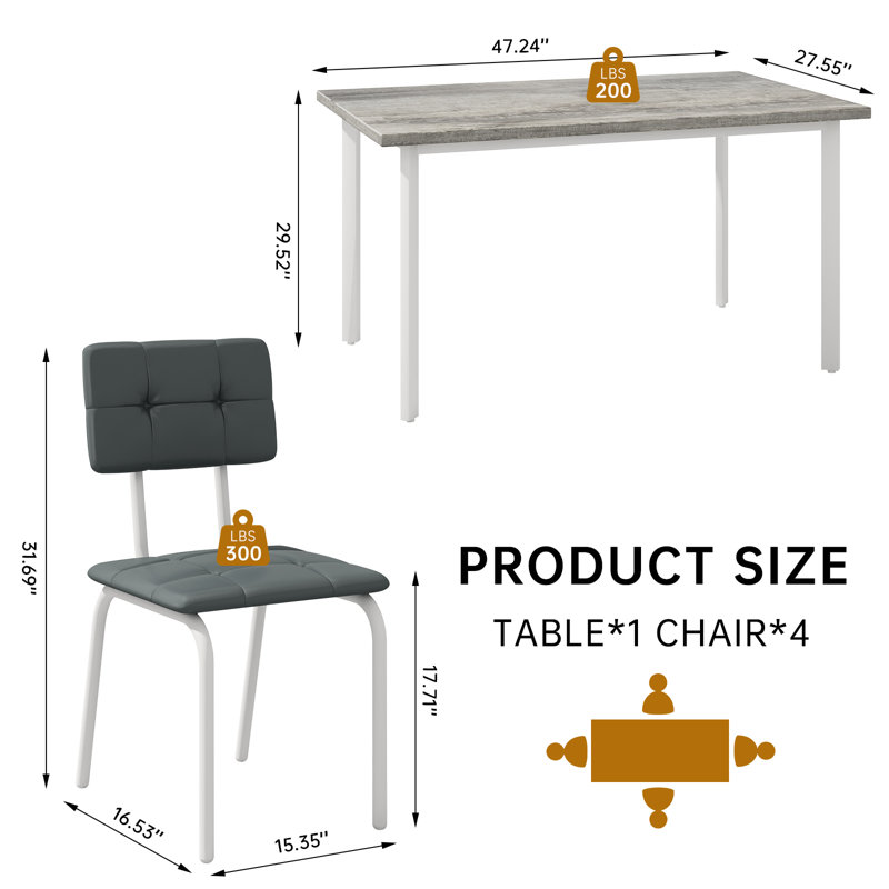 "47'' 5-Piece Stylish Dining Table Set, White/Gray