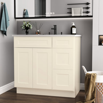 36 po Base de meuble-lavabo longue en contreplaqué blanc antique - Conception moderne et fonctionnelle pour la protection des cuisines