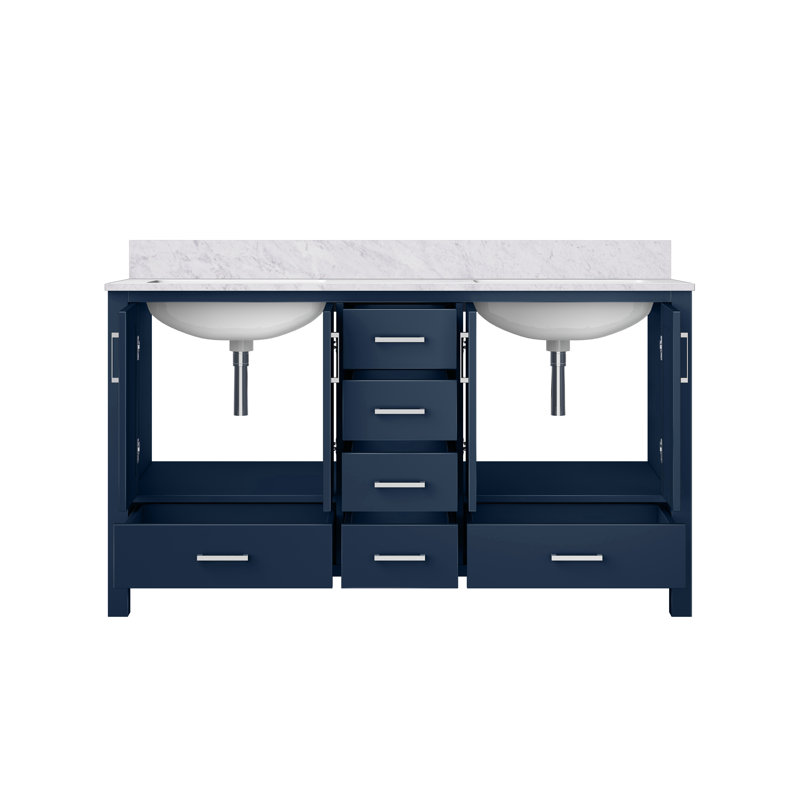 Big Sur Single Bath Vanity, Navy Blue, 36", White Carrara Marble