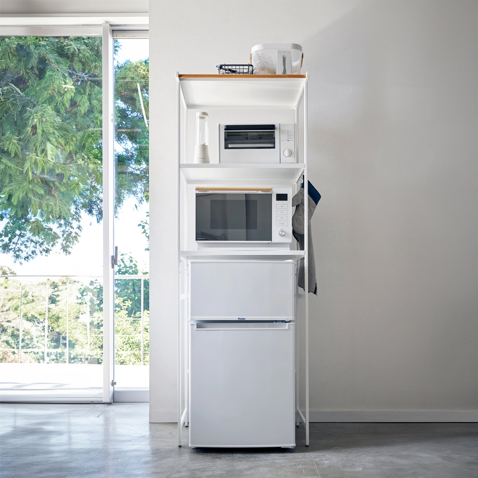 Tower Yamazaki Home Kitchen Appliance Storage Rack, Standing Organizer Shelves, Tall, Steel, Tall, White