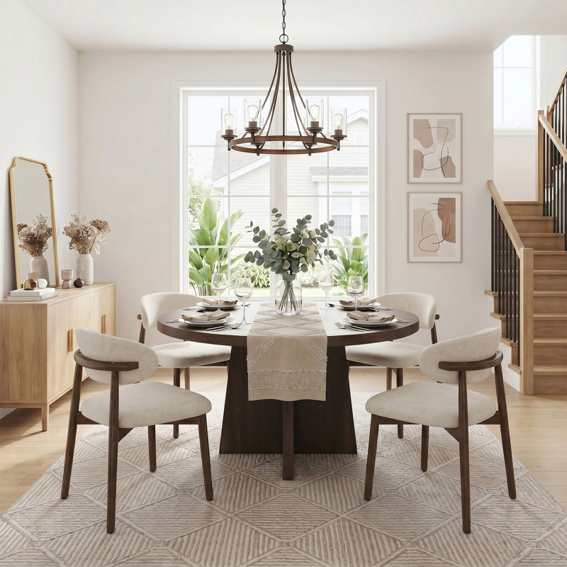 Ensemble de 4 chaises de salle à manger en bois massif, Beige, Beige