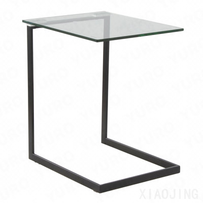 Black Metal Contemporary End Table With Clear Glass Top