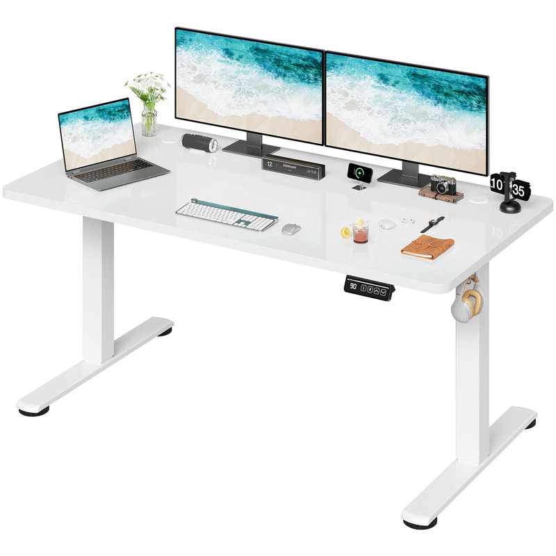Mallus 120CM x 60CM Electric Height Adjustable Standing Desk, White, 140cm. W x 60cm. D