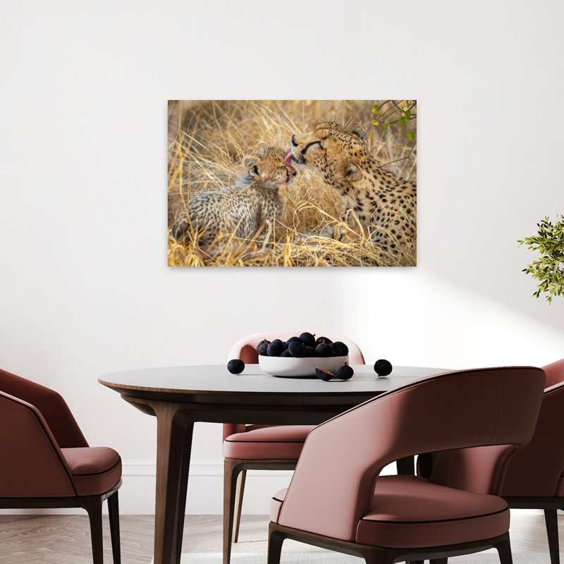 Cheetah Mother Cub Affection Contemporary Cat Animal Nature Wall Art Print by Jeffrey C. Sink - 1 Piece Wrapped Canvas Wall Art