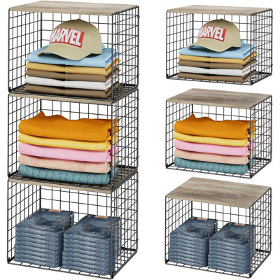 Ensemble de 3 organisateurs de placard empilables avec plateau supérieur - Tablettes et bacs de rangement pour vêtements, chandails et accessoires - Conception robuste et peu encombrante