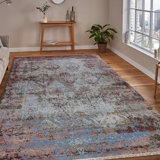 Tapis gris en laine / soie à motif abstrait Geirrod