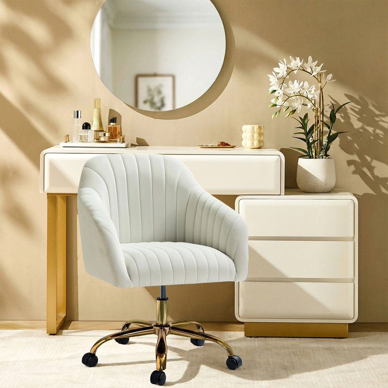 Chaise de travail en velours Adan, Velours ivoire