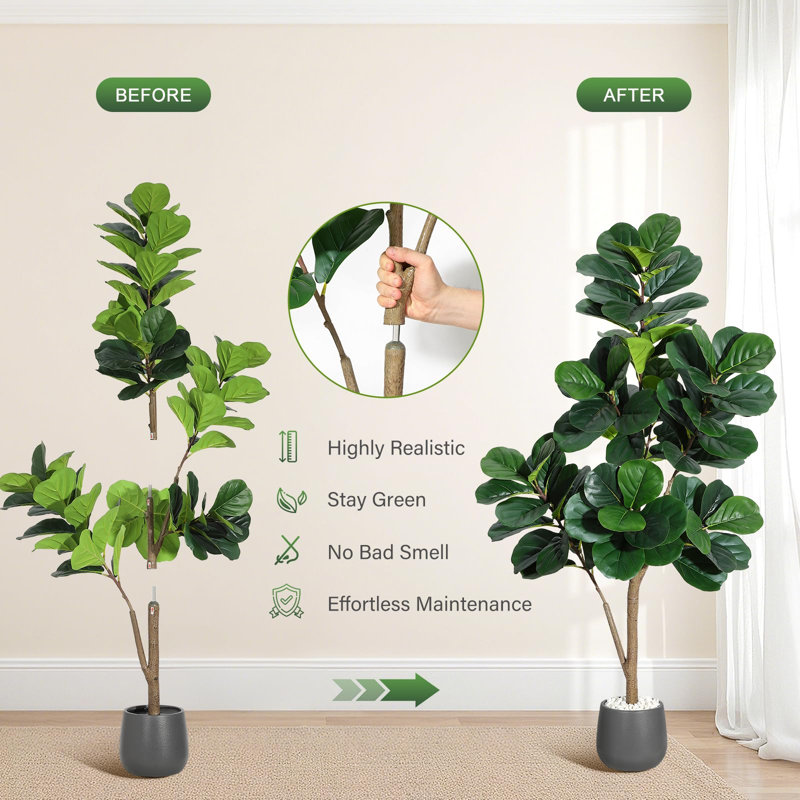 Figuier artificiel 5 pi, 77 feuilles, plante de plancher artificielle en pot noir, Black