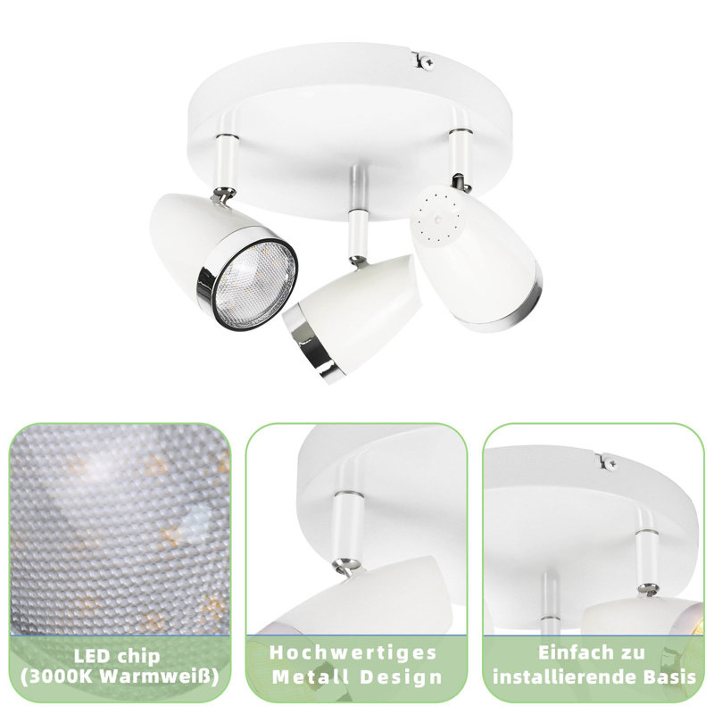 LED ceiling spotlight 3 flame modern 4W warm white 3000K, White