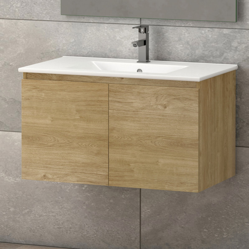 Jasso 32'' Single Bathroom Vanity with Ceramic Top, Oak