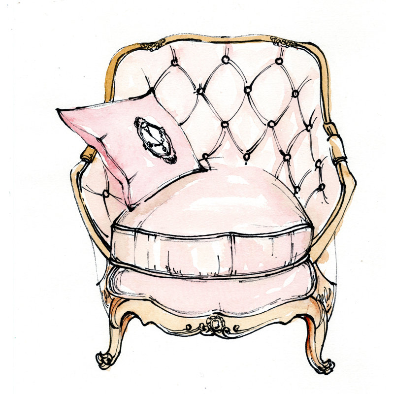 Pink Chair - Painting Print, 76cm H x 51cm W, Wrapped Canvas