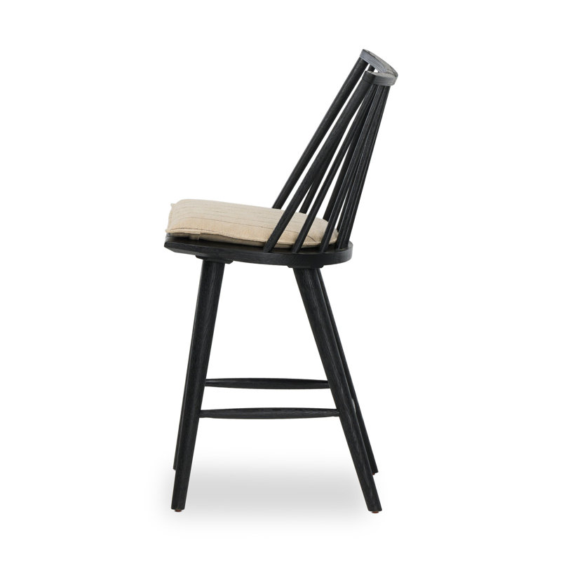 Lewis Windsor Stool With Cushion-Black Oak-Counter, Counter Stool (25.02” Seat Height), Black Oak