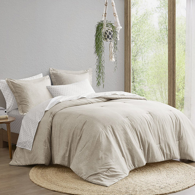 Camden Neutral Chambray Print 7-Piece King Comforter Set with Bed Sheets, King Comforter + 6 Additional Pieces, White