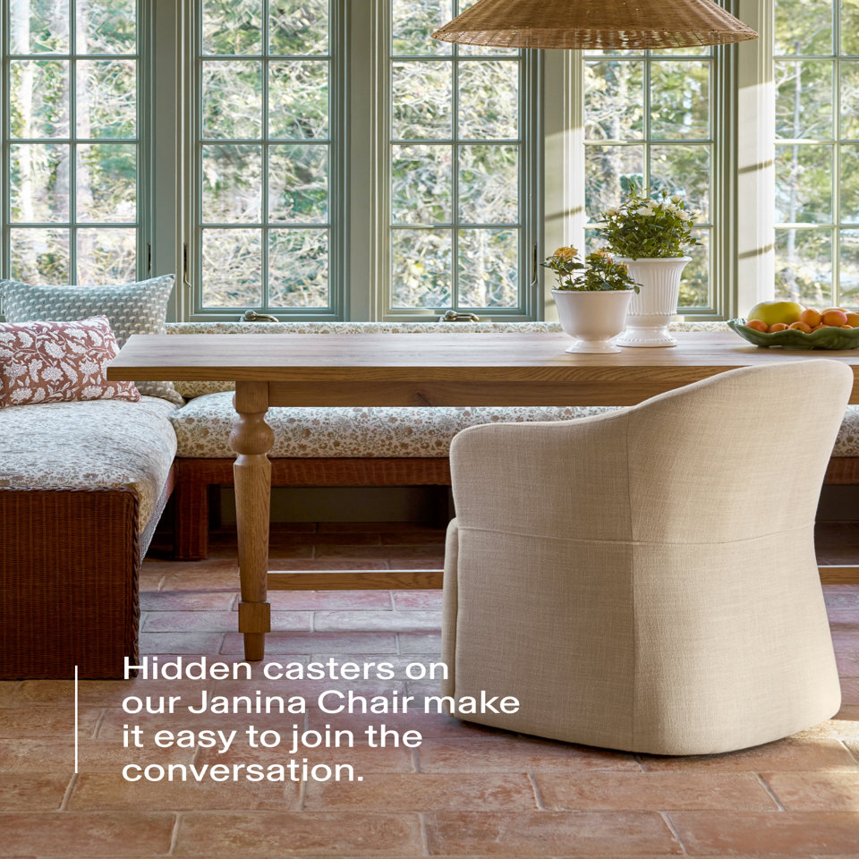Hidden casters on our Janina Chair make it easy to join the conversation.
