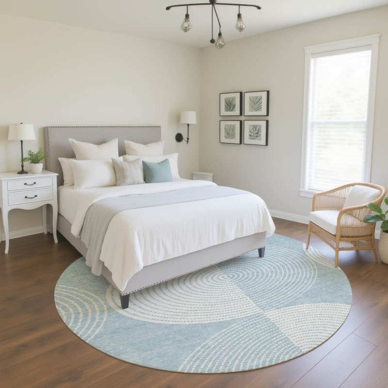 Premium Machine Washable Mayfield AMF2275 Geometric Rug, Denim, 8' Round