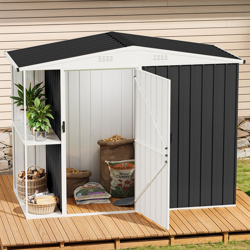 7.6 ft. W x 3.8 ft. D Metal Outdoor Storage Shed with Shelf, Gray