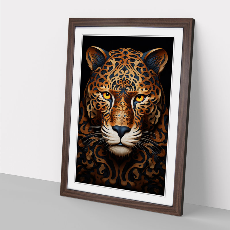 Leopard Op - Single Picture Frame Print on Wood, Walnut Framed, 46cm H x 34cm W x 2cm D