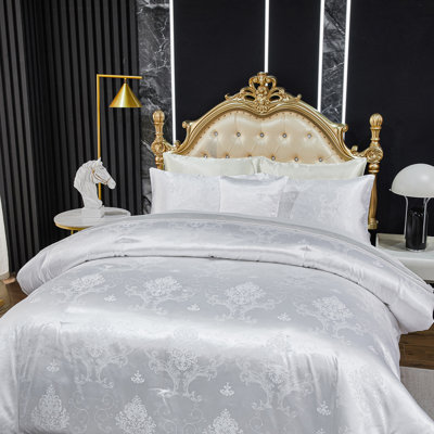 Ensemble d'édredon jacquard pour lit très grand avec draps en satin blanc, 8 pièces, broderie royale, décoration néo-classique, lit de luxe doux pour hôtel dans un sac avec 1 housse de coussin