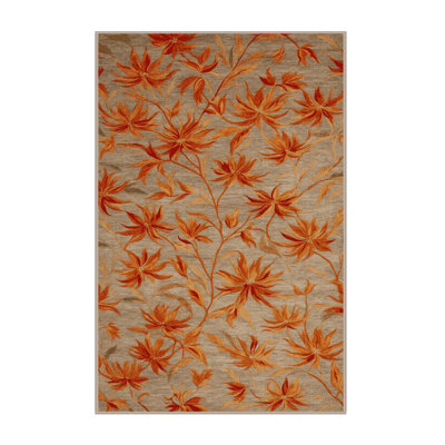 Tapis botanique beige lavable à la machine