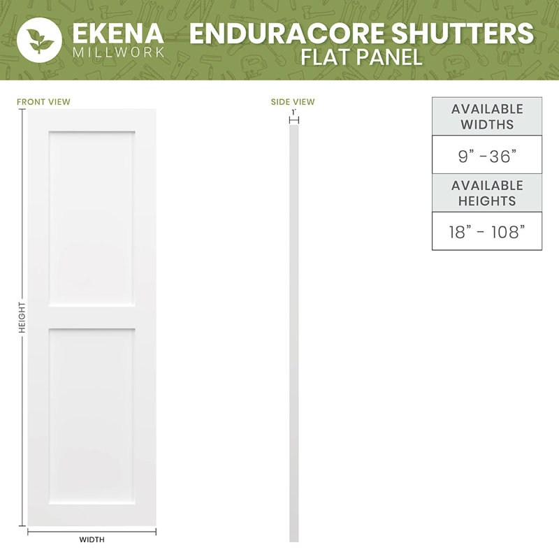 Deux volets plats égaux EnduraCore Composite, Blanc, L 15 po, H 80 po