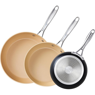 Cooks Standard Classic Hard Anodized 8 Inch / 9.5 Inch / 11 Inch Nonstick Frying Pan, Ceramic Non Stick Skillet, Induction Cookware Egg Omelette Pan, Oven Safe, Black & Apricot, 3-Piece