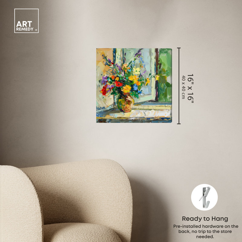 Vibrant Floral Vase by Window 16" x 16" Canvas Art