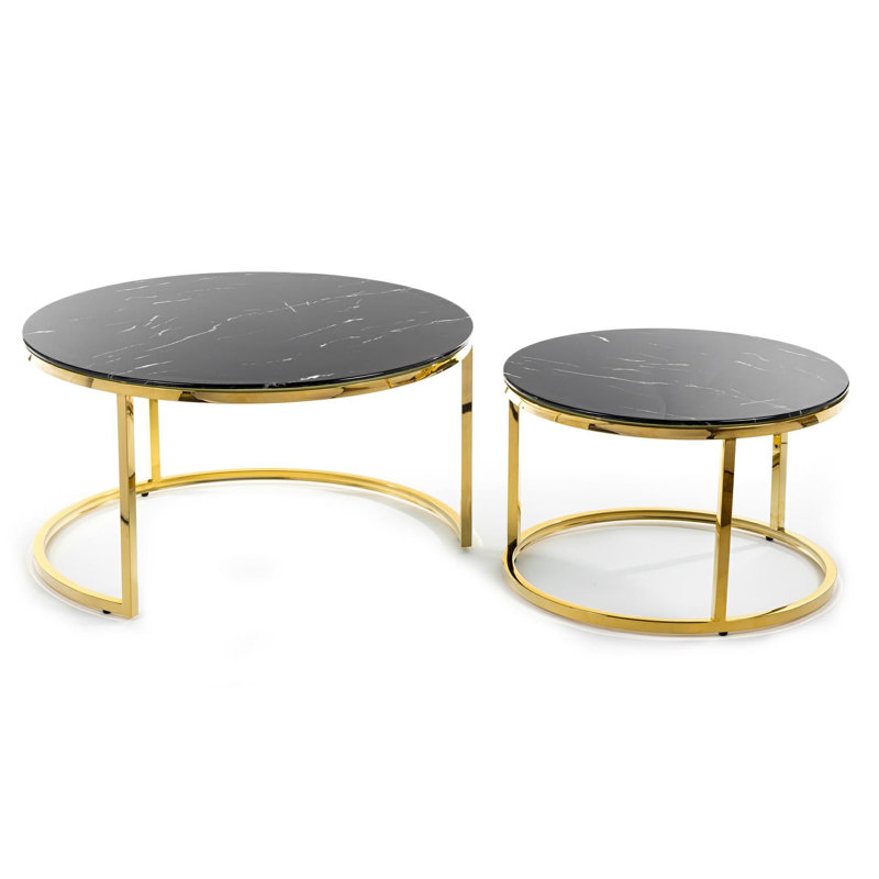 Brixton 2 - Piece Glass Top Living Room Table Set, Black