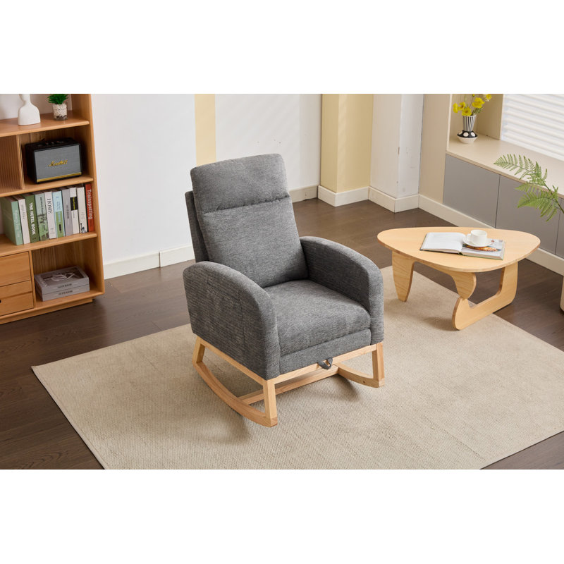 Chaise berçante avec pieds en bois massif Fauteuil coulissant et fauteuil à haut dossier avec poche latérale, Gris foncé