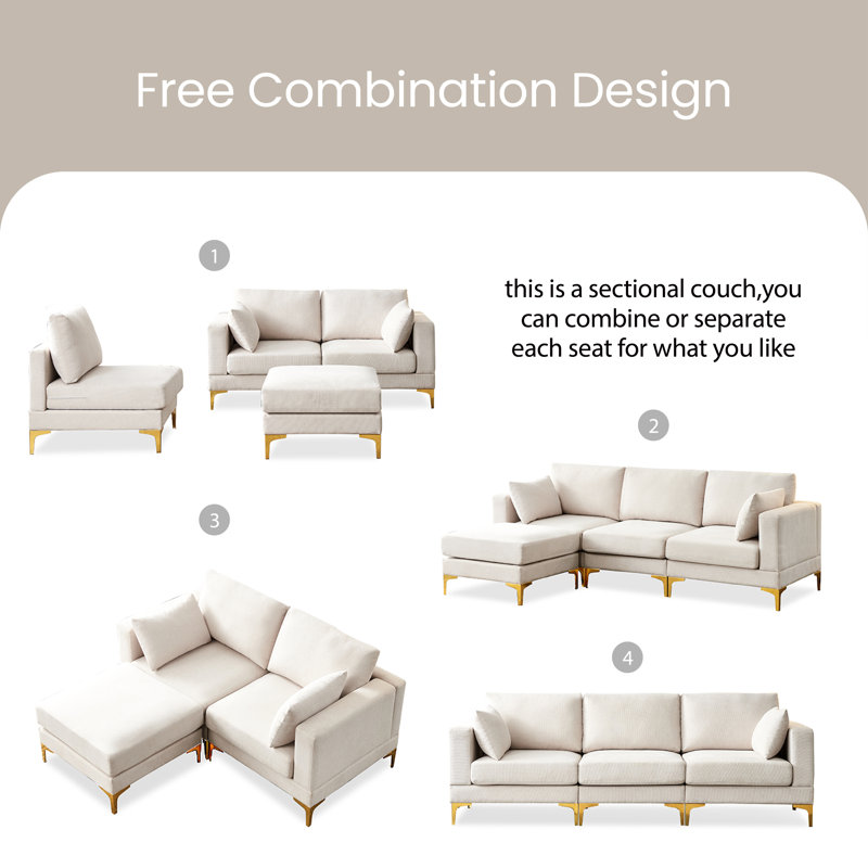 Canapé modulaire Edick, 100 % polyester beige