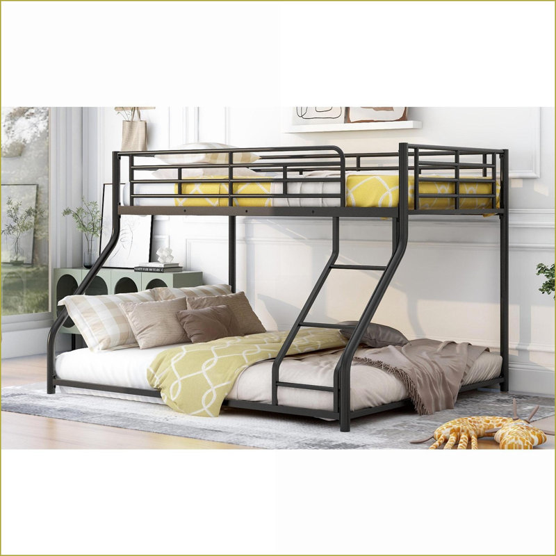 Twin XL Over Queen Metal Bunk Bed - No Box Spring, Modern Black for Bedroom/Guest Room