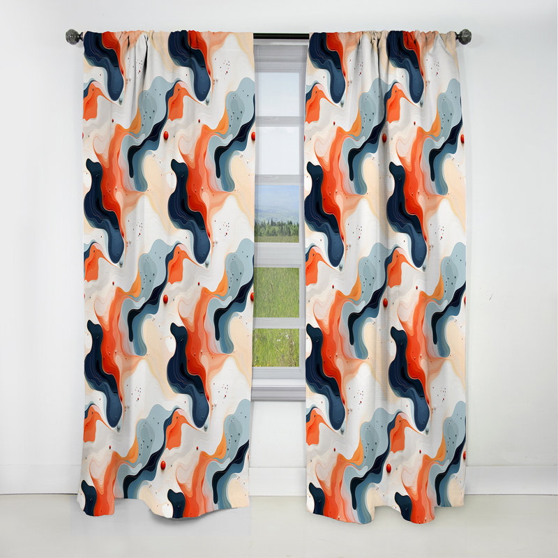 Peach And Blue Artistic Fusion Marble Canvas - Abstract Marble Blackout Curtain - 1 Panels, 52" W x 108" L