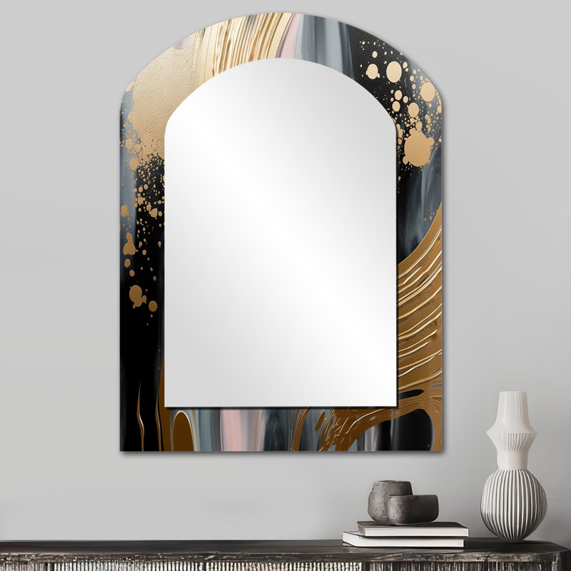 Abstract Golden and pink infinity circles V - Abstract Shapes Arch Unique Wall Mirror, Modern Asymmetrical Mirror, Printed Metal Art