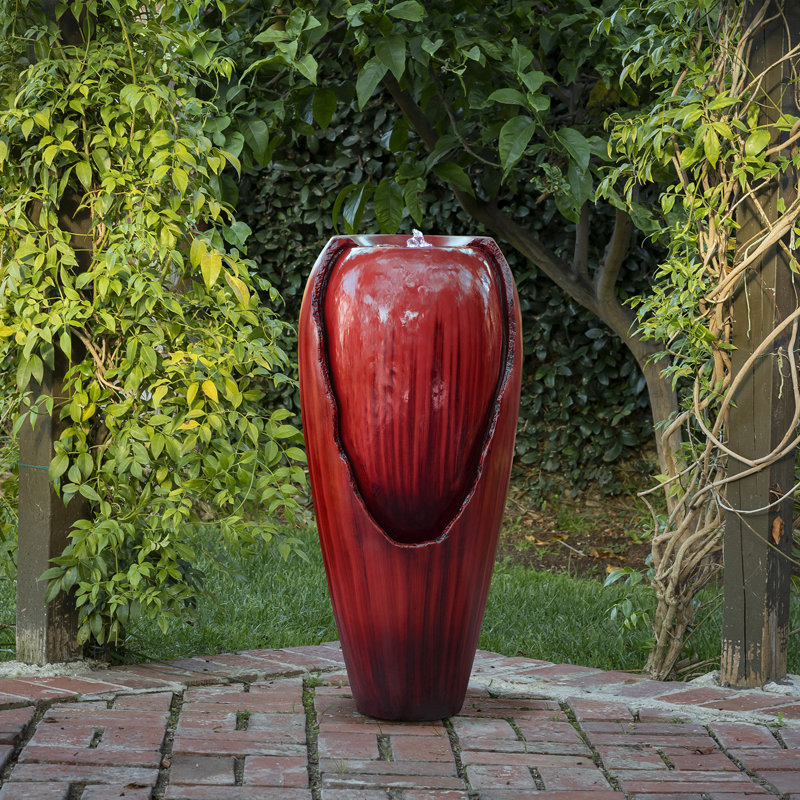 Fontaine d'extérieur en pot en fibre de verre H 33 po Gallien, Rouge