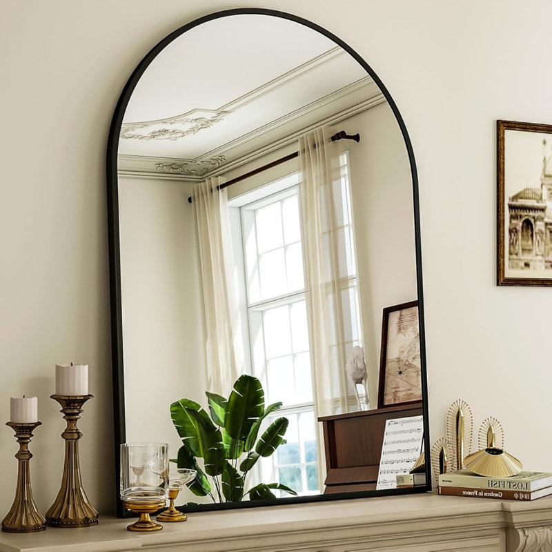 36X48 Inch Arch Bathroom Mirror, Wall-Mounted Vanity Mirror With Aluminum Alloy Frame, Ideal For Living Room, Bedroom, Bathroom, And Entryway, Hanging Or Leaning, Black