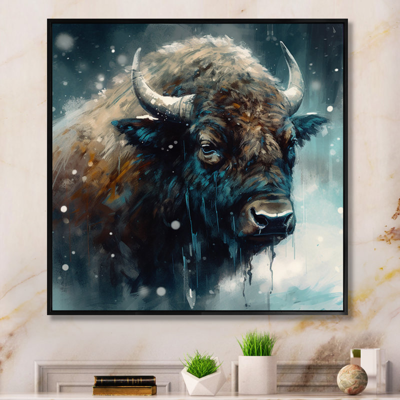 Bison Portrait In The Wild III - Buffalo, art mural, H 30 po x l 30 po, Cadre flottant noir