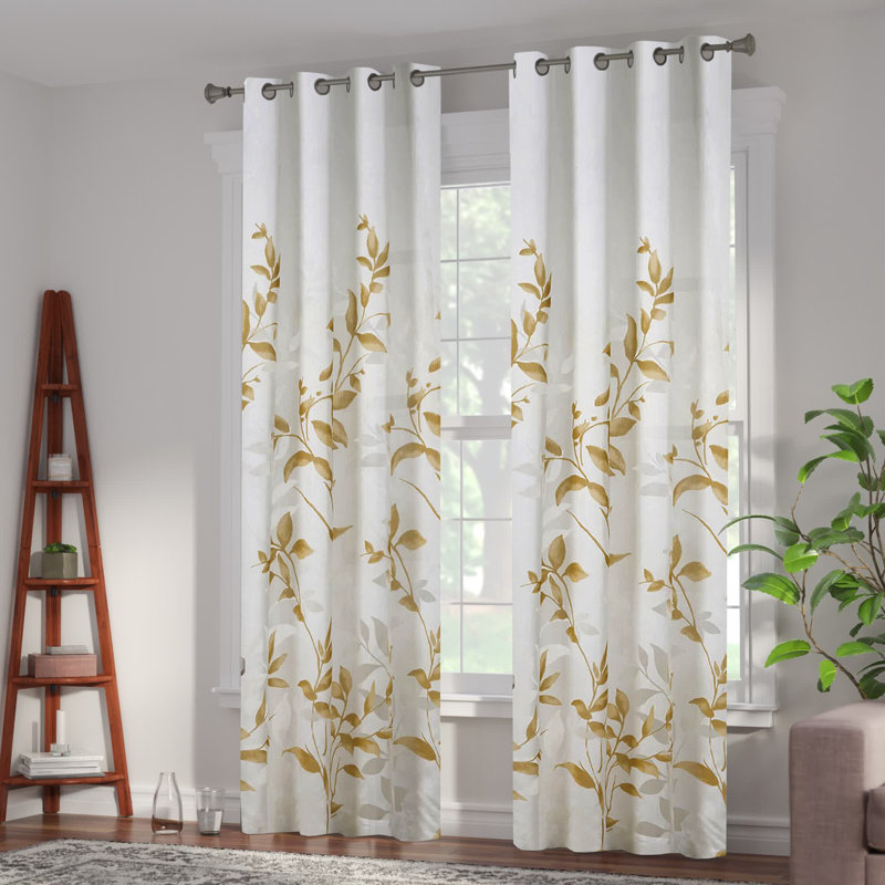 Panneau de rideau simple diaphane à motif floral à effet usé avec œillets Cecily, Jaune, l 50 po x L 95 po