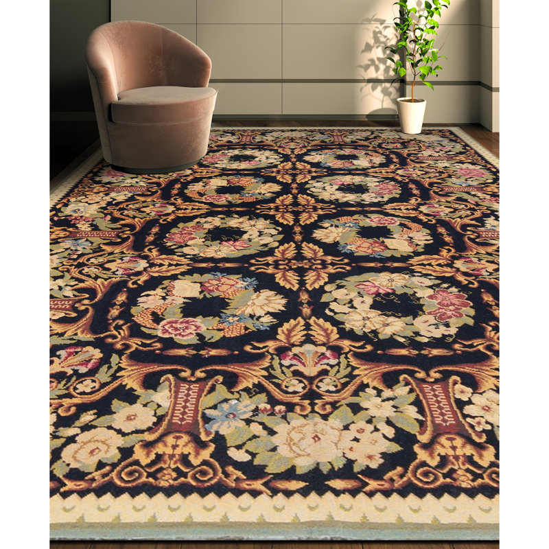 Hand-Knotted High-Quality Black and Gold Area Rug