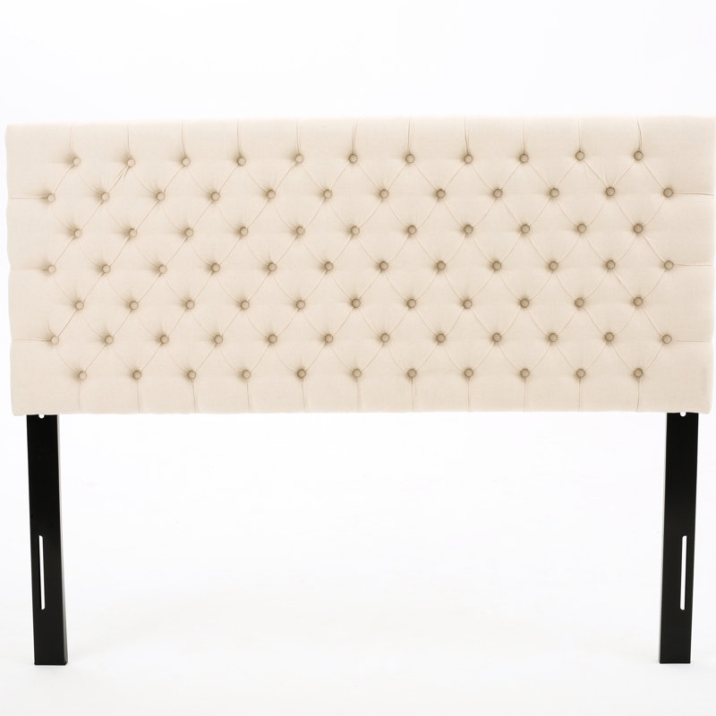 Tête de lit beige pour lit grand, avec tête de lit contemporaine, revêtement en tissu, look de chambre à coucher moderne, assemblage inclus