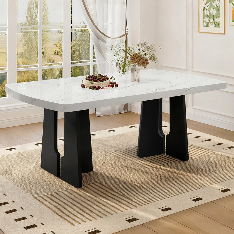 Pieds géométriques robustes de 63 po pour table de salle à manger, Blanc