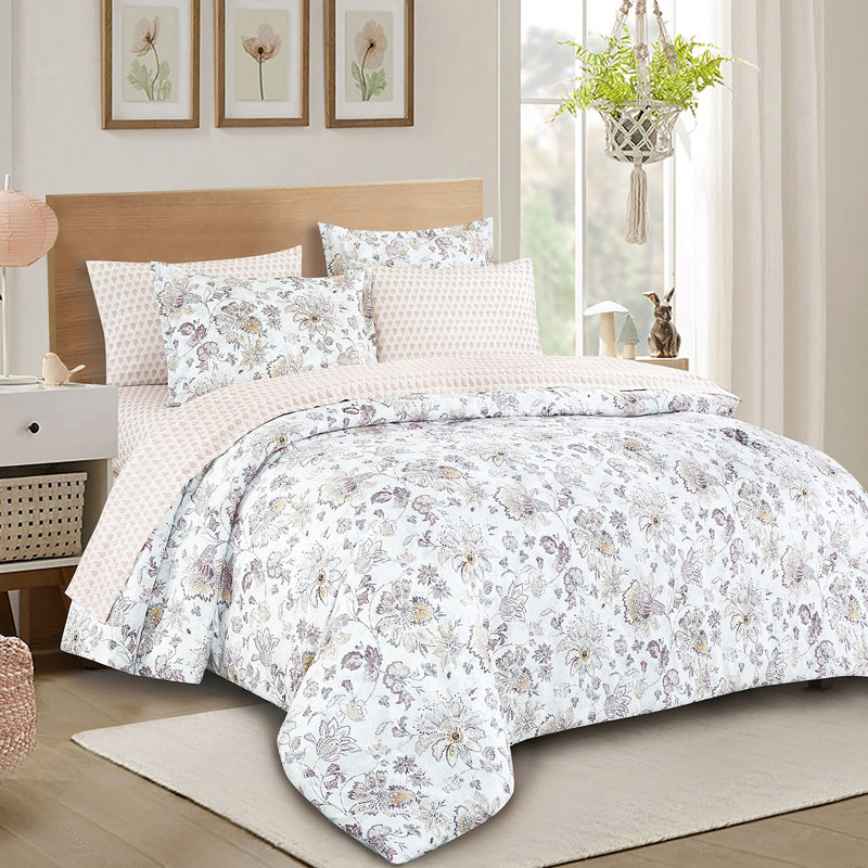 Très grand lit - Ensemble d'édredon floral moderne 7 pièces